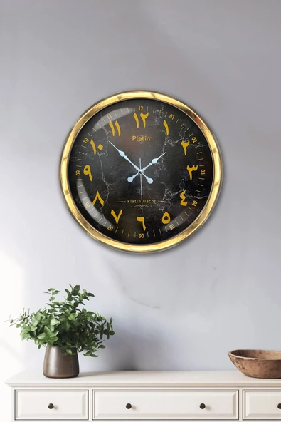 Kasva Concept Hediyelik Dekoratif Hediyelik 40 Cm Gold Metal Mermer Desen Arapça Duvar Saati - 2