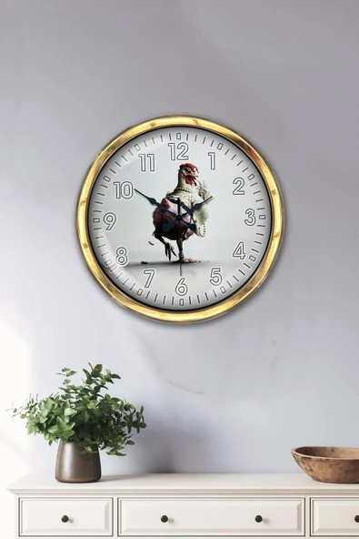 Kasva Concept Hediyelik 40 Cm Gold Metal Horoz Duvar Saati - 2