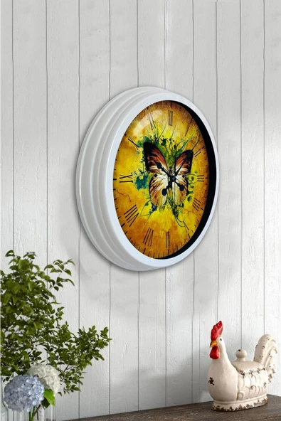 Kasva Concept Hediyelik 40 Cm Beyaz Metal Kelebek Duvar Saati - 4