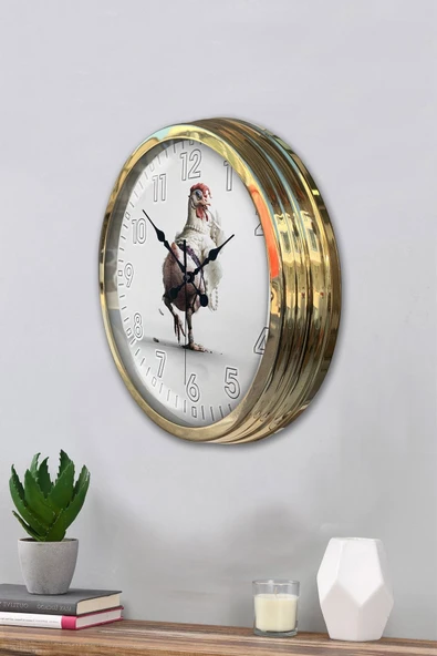 Kasva Concept Hediyelik 40 Cm Gold Metal Horoz Duvar Saati - 3