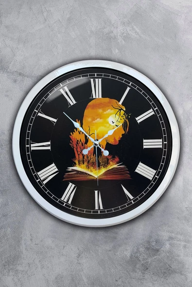 Kasva Concept Hediyelik 40 Cm Beyaz Metal Kitap - Insan Duvar Saati - 1