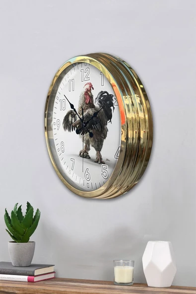 Kasva Concept Hediyelik 40 Cm Gold Metal Horoz Duvar Saati - 3