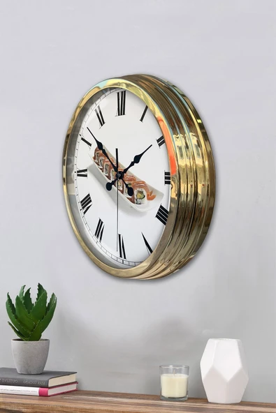 Kasva Concept Hediyelik 40 Cm Gold Metal Sushi Duvar Saati - 3