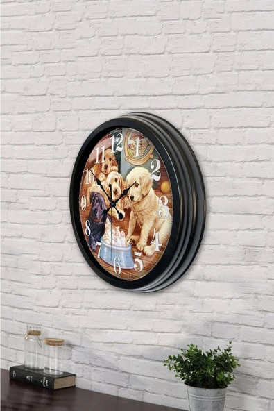 Kasva Concept Hediyelik 40 Cm Siyah Metal Dogs Duvar Saati - 3