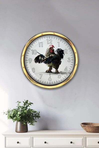 Kasva Concept Hediyelik 40 Cm Gold Metal Horoz Duvar Saati - 2