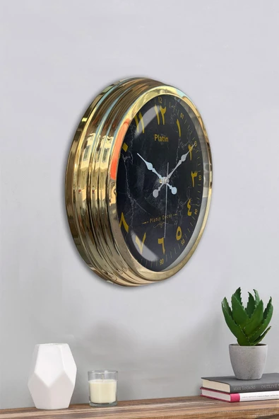 Kasva Concept Hediyelik Dekoratif Hediyelik 40 Cm Gold Metal Mermer Desen Arapça Duvar Saati - 4