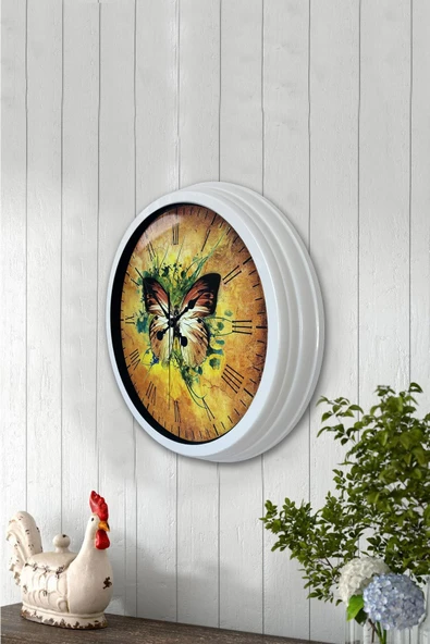 Kasva Concept Hediyelik 40 Cm Beyaz Metal Kelebek Duvar Saati - 3
