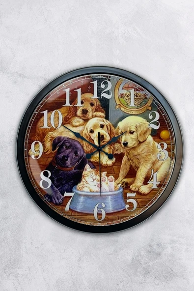 Kasva Concept Hediyelik 40 Cm Siyah Metal Dogs Duvar Saati