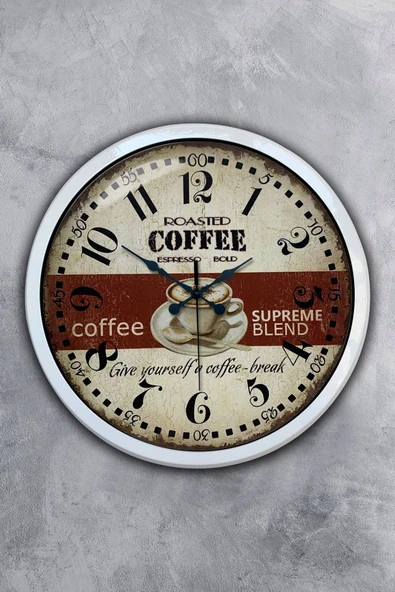 Kasva Concept Hediyelik 40 Cm Beyaz Metal Espresso Duvar Saati