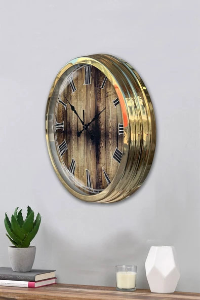 Kasva Concept Hediyelik 40 Cm Gold Metal Eskitme Duvar Saati - 3