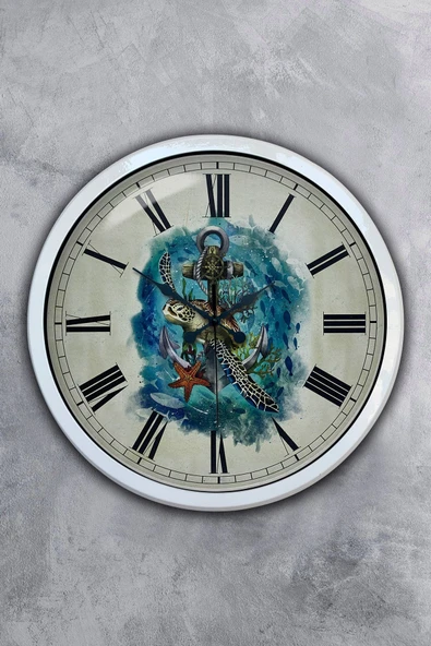 Kasva Concept Hediyelik 40 Cm Beyaz Metal Deniz Duvar Saati