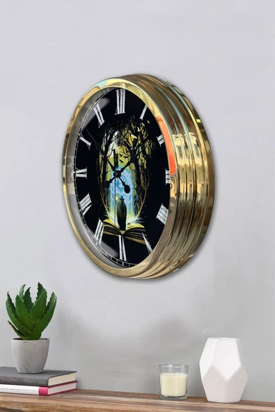 Kasva Concept Hediye 40 Cm Gold Metal Kitap - Insan Duvar Saati Clock - 3