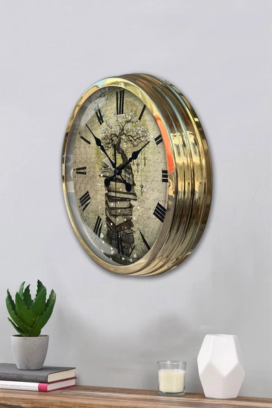Kasva Concept Hediye 40 Cm Gold Metal Kitap Duvar Saati Clock - 3