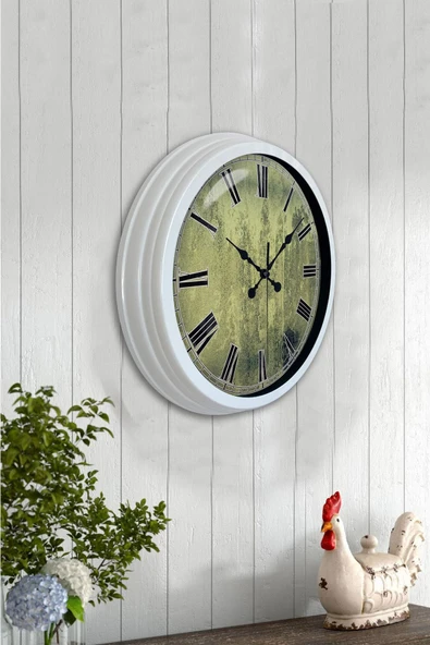 Kasva Concept Hediyelik 40 Cm Beyaz Metal Eskitme Duvar Saati - 4