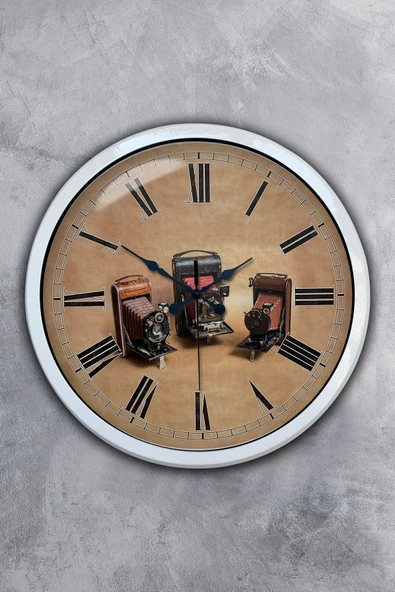 Kasva Concept Hediyelik 40 Cm Beyaz Metal Fotoğraf Makinası Duvar Saati