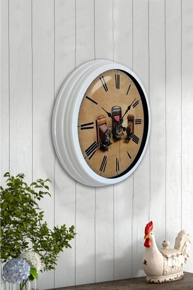 Kasva Concept Hediyelik 40 Cm Beyaz Metal Fotoğraf Makinası Duvar Saati - 4