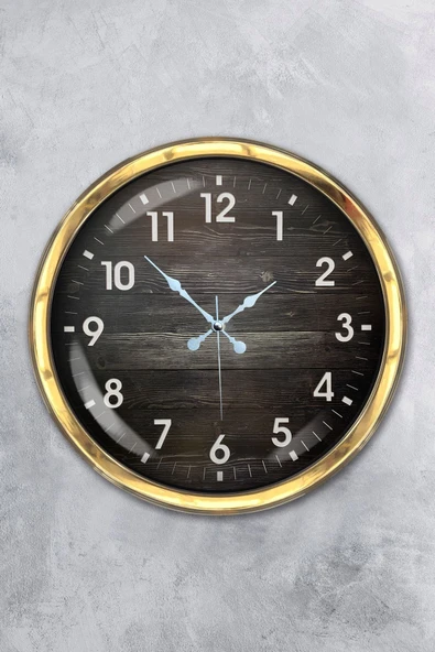 Kasva Concept Hediyelik 40 Cm Gold Metal Ahşap Sayı Duvar Saat