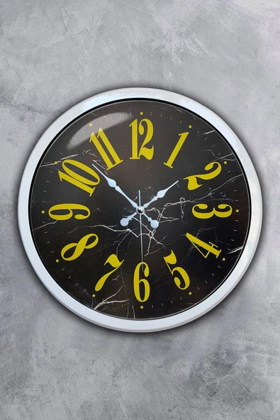 Kasva Concept Hediyelik 40 Cm Beyaz Metal Klasik Sarı Duvar Saati