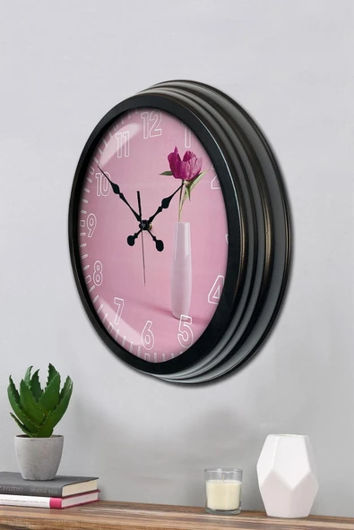 Kasva Concept Hediyelik Duvar Saati 40 Cm Metal Siyah Renk Çiçek Modeli - Resim 2