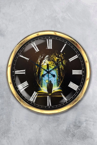 Kasva Concept Hediye 40 Cm Gold Metal Kitap - Insan Duvar Saati Clock - 1