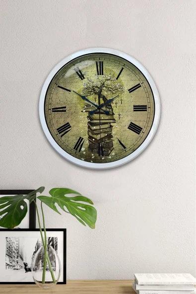 Kasva Concept Hediyelik 40 Cm Beyaz Metal Kitap Duvar Saati - 4
