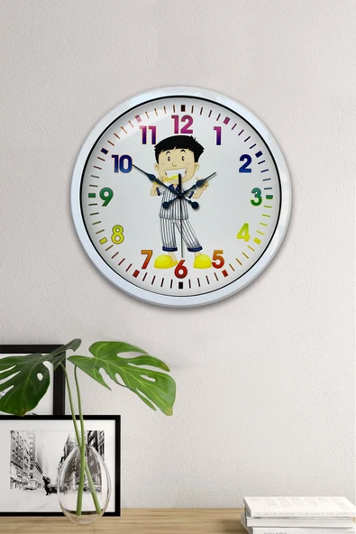 Kasva Concept Hediyelik 40 Cm Beyaz Metal Çocuk Odası Duvar Saati - 4