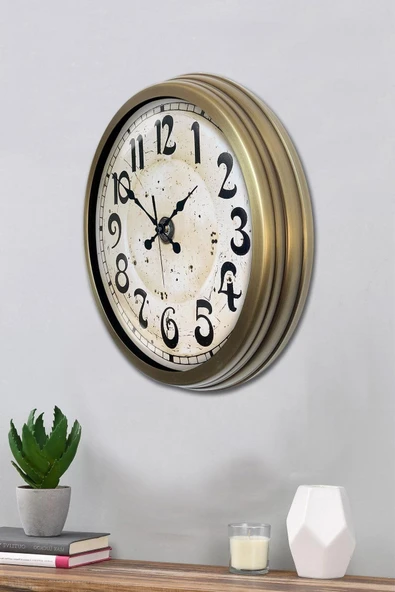 Platin Saat Hediyelik Duvar Saati 40 Cm Metal Eskitme Renk England Modeli - 2