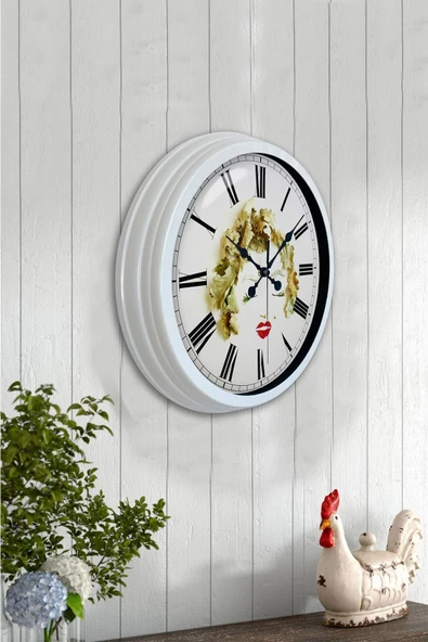 Kasva Concept Hediyelik 40 Cm Beyaz Metal Kadın Duvar Saati - 4