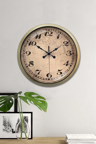 Platin Saat Hediyelik Duvar Saati 40 Cm Metal Eskitme Renk Vintage Modeli