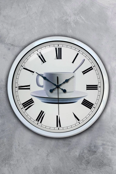 Kasva Concept Hediyelik 40 Cm Beyaz Metal Kahve Duvar Saati