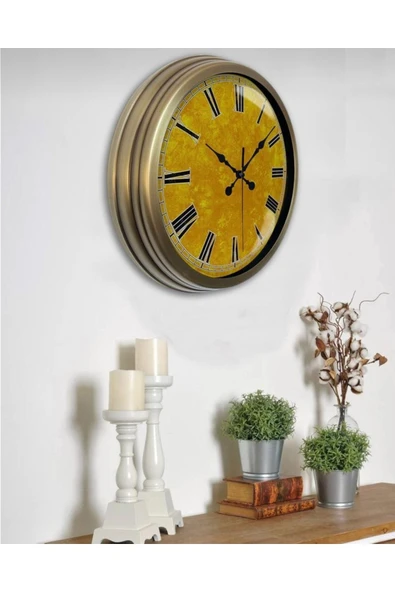 Kasva Concept 40 Cm Eskitme Metal Yellow Duvar Saati - 4