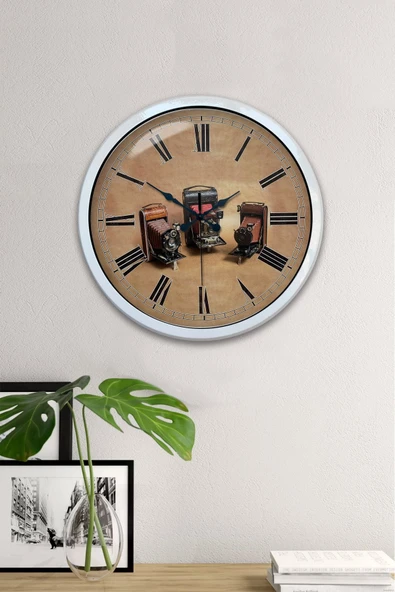 Kasva Concept Hediyelik 40 Cm Beyaz Metal Fotoğraf Makinası Duvar Saati - 2