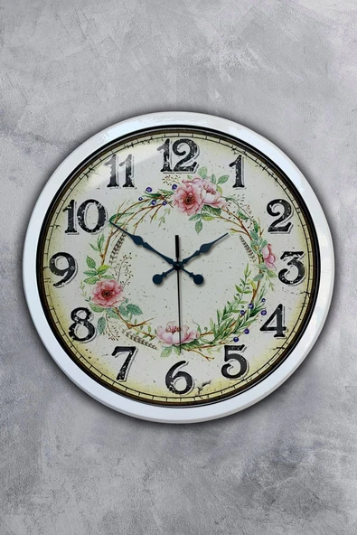 Kasva Concept 40 Cm Beyaz Metal Çiçek Tacı Duvar Saati