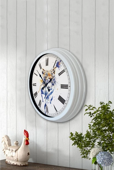 Kasva Concept Hediyelik 40 Cm Beyaz Metal Vaşak Duvar Saati - 3