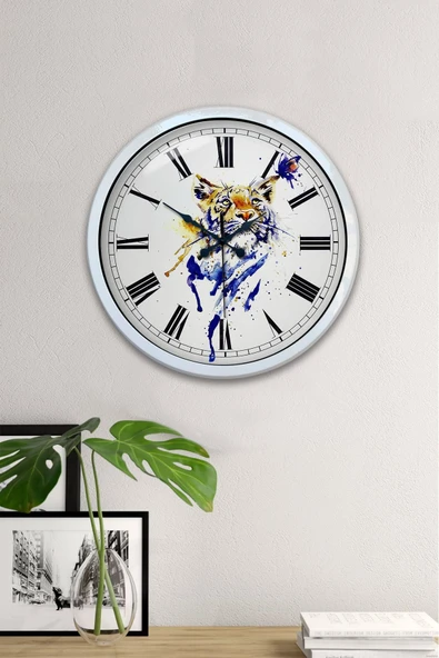 Kasva Concept Hediyelik 40 Cm Beyaz Metal Vaşak Duvar Saati - 4