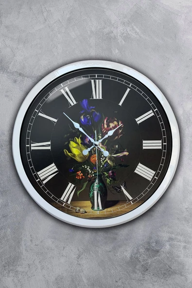 Kasva Concept 40 Cm Beyaz Metal Vazolu Çiçek Duvar Saati