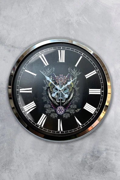 Kasva Concept Hediyelik 40 Cm Krom Metal Kurt Duvar Saati