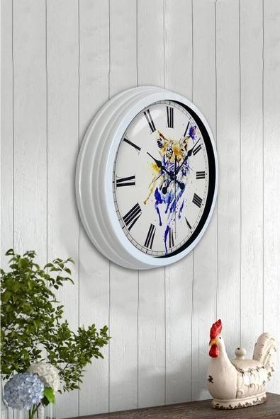 Kasva Concept Hediyelik 40 Cm Beyaz Metal Vaşak Duvar Saati - 2