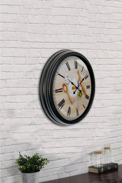 Kasva Concept Hediyelik 40 Cm Siyah Metal Mutfak Duvar Saati - 4