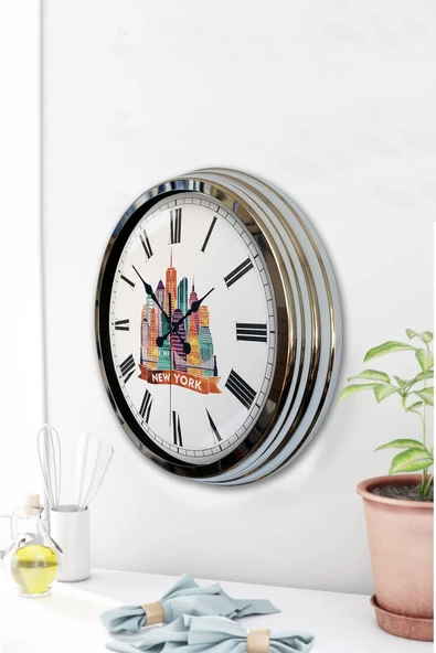 Kasva Concept Hediyelik 40 Cm Krom Metal New York Temalı Duvar Saati - 3