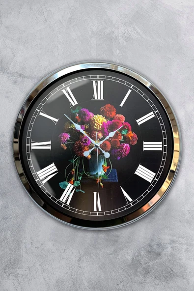 Kasva Concept 40 Cm Krom Metal Vazolu Çiçek Duvar Saati Hediyelik