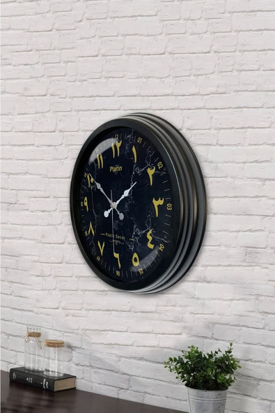 Kasva Concept Hediyelik 40 Cm Siyah Metal Arapça Duvar Saati - 3