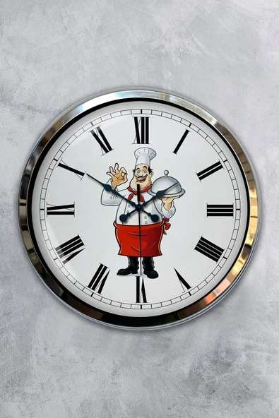Kasva Concept 40 Cm Krom Metal Aşçı Mutfak Duvar Saati