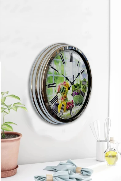 Kasva Concept Hediyelik 40 Cm Krom Metal Mutfak Duvar Saati - 4