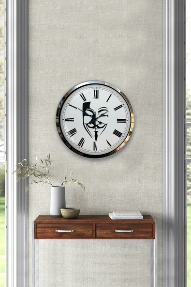 Kasva Concept Hediyelik 40 Cm Krom Metal Maske Duvar Saati - 4
