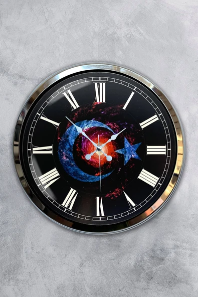 Kasva Concept 40 Cm Krom Metal Türk Bayrağı Duvar Saati
