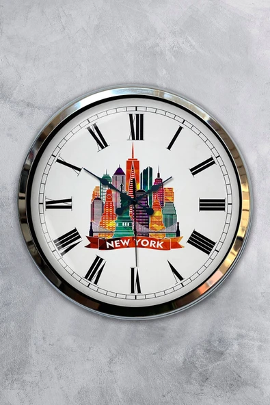 Kasva Concept Hediyelik 40 Cm Krom Metal New York Temalı Duvar Saati