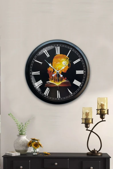 Kasva Concept 40 Cm Siyah Metal Kitap - Insan Duvar Saati - 4