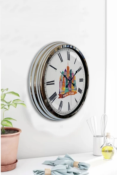 Kasva Concept Hediyelik 40 Cm Krom Metal New York Temalı Duvar Saati - 4