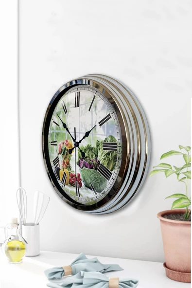 Kasva Concept Hediyelik 40 Cm Krom Metal Mutfak Duvar Saati - 3